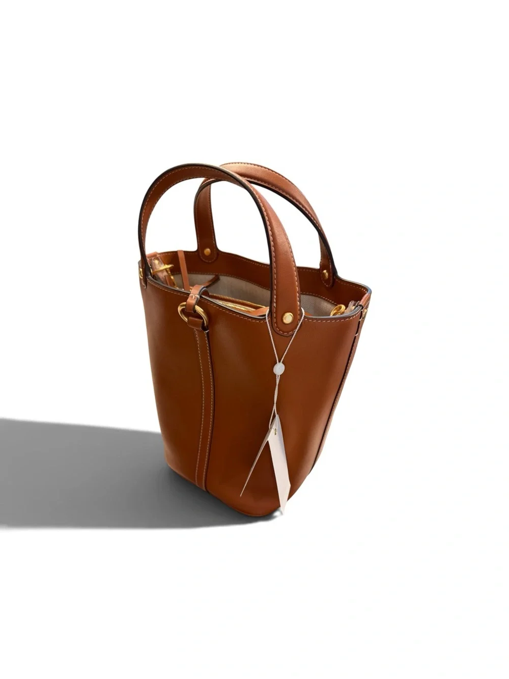 Tory Burch Brown Leather Mini Tote with Logo Medallion